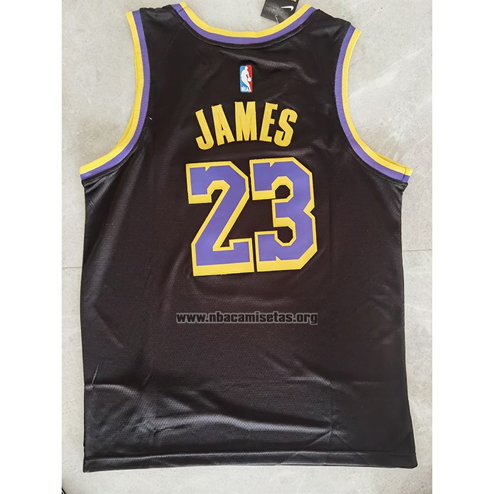 Camiseta Los Angeles Lakers LeBron James NO 23 Earned 2020-21 Negro